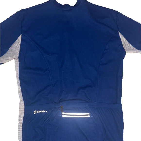 Canari  Mens Large  3/4 Zip Cycling Jersey Blue White Short Sleeve - Picture 2 of 5